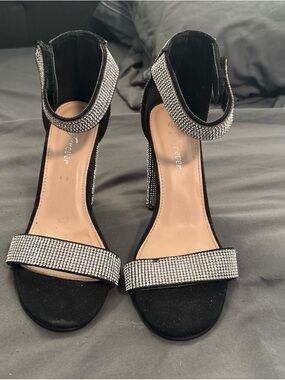 Embellished Black Evening Heels with Rhinestone Straps